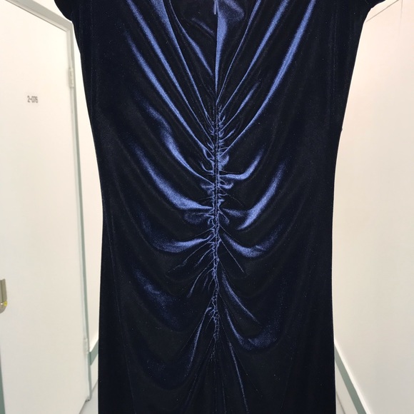 X by Xscape Dress Deep Blue Velvety Ruching Back with Long Slit size 14 - Picture 4 of 16